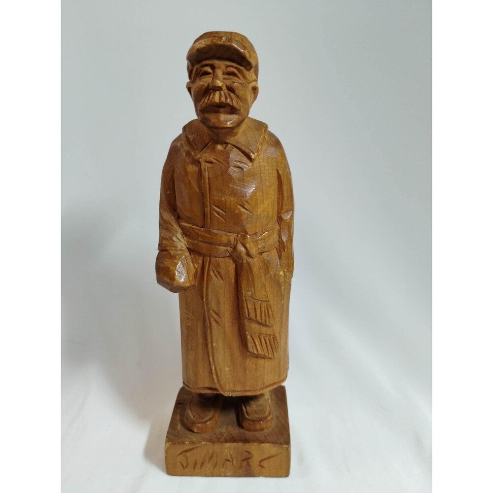 Rare Vintage Jean Marc Wood Sculpture of an Older Gentleman, St. Cesaire, Quebec